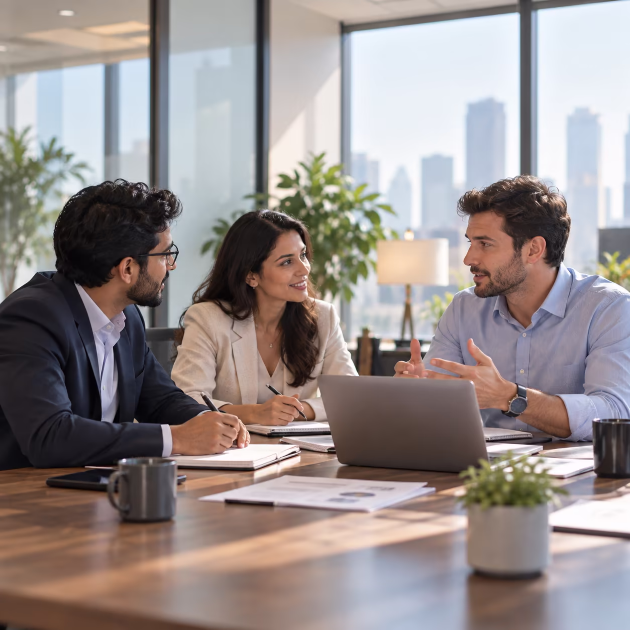 A hiring manager discussing workforce requirements with a recruitment consultant