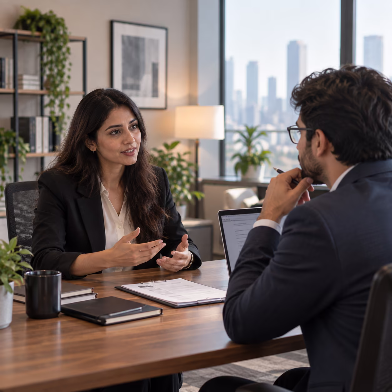 An employer and a candidate meeting during a hiring conversation